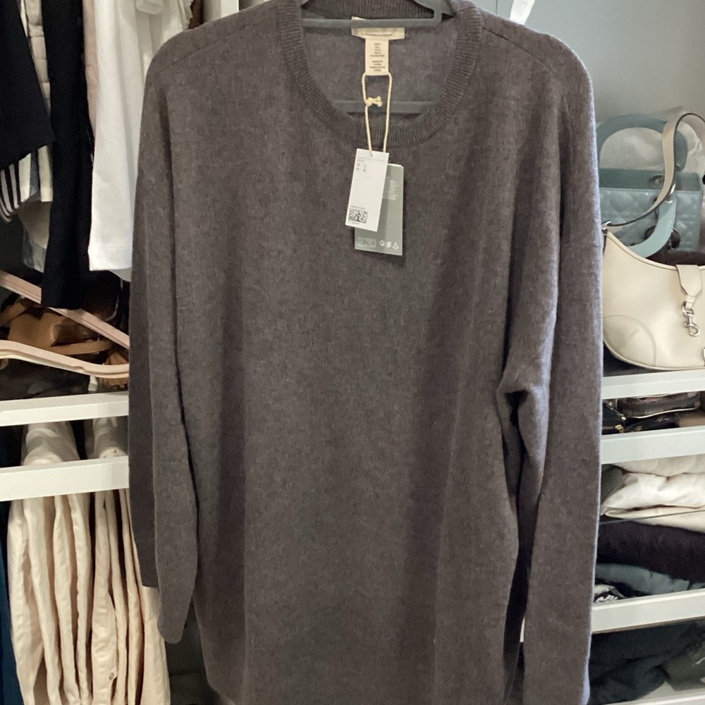 H&M  longline Premium Taupe Cashmere Tunic Sweater NWT